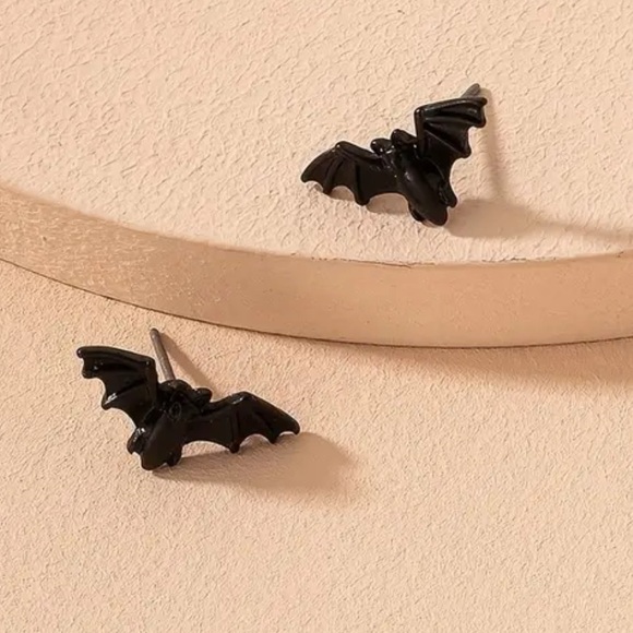 Black Ceramic Bat Stud Earrings - Picture 2 of 8